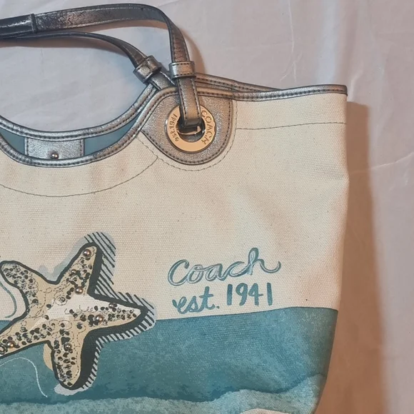 Coach summer star cream and teal purse - Picture 2 of 6
